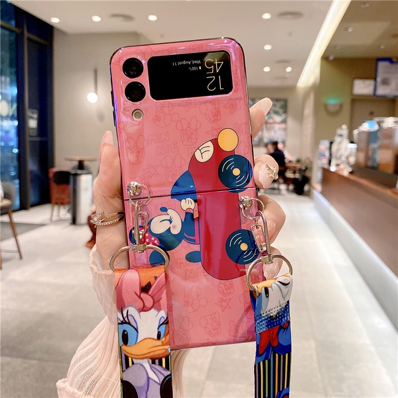 Ốp Điện Thoại Mềm Họa Tiết Hoạt Hình Lấp Lánh Có Dây Đeo Cho Samsung Galaxy Z Flip 4 3 5G
