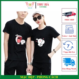 COMBO 2 ÁO - Áo Thun Đôi TT05. THU HÀ STORE .{HÀNG ĐẸP} Vải cotton in thỏ gặm áo thun đôi ý nghĩa áo đôi áo cặp.