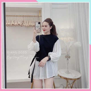 Áo Pha Trắng Đen Tay Phồng, Áo Thun Đen Phối Voan Trắng Tiểu Thư Mặc Là Xinh