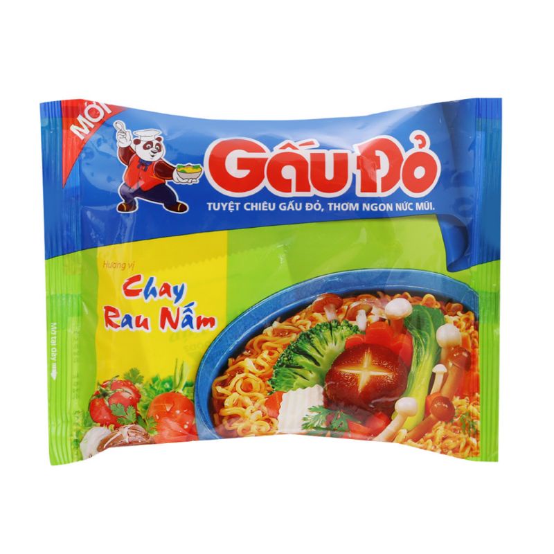 Lô 5 gói mì Chay Rau Nấm Gấu Đỏ gói 62 g