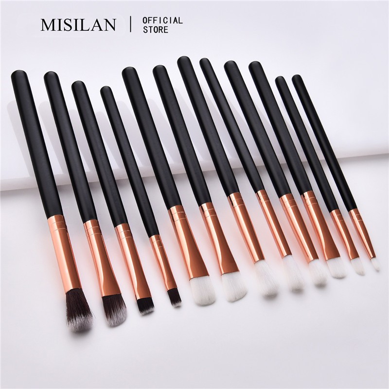 Set 12 cọ trang điểm BEAUTY GLAZED chất liệu gỗ chuyên nghiệp tiện dụng để tán kem nền/phấn mắt/kẻ mày