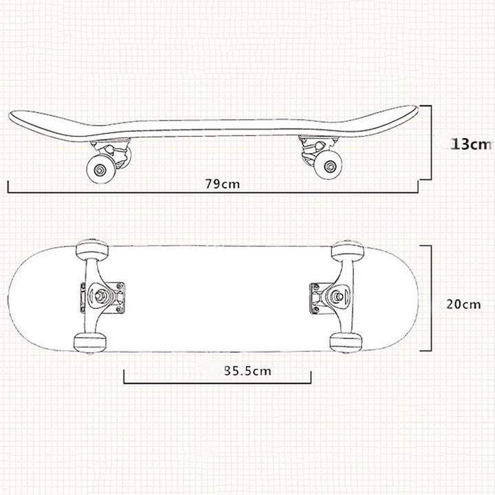 Ván trượt nhám 80 cm - Ván trượt thể thao, bằng gỗ phong 7 lớp, bánh xe PU, vòng bi APEC-7