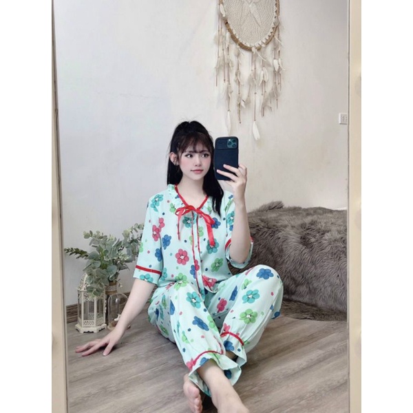 bộ ngủ lụa tiểu thư vải mango cao cấp