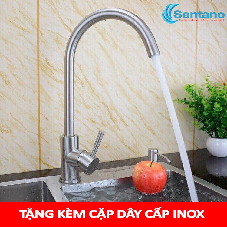 Vòi rửa chén nóng lạnh SENTANO ống lớn phi 24 kiểu TRÒN inox sus 304 màu bạc mờ