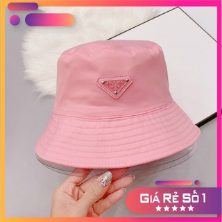Mũ bucket Prada vải gió 2 lớp - Đôi 2 mặt với 2 kiểu logo - 4 màu Đen/Hồng/Trắng/Nâu - Chống nắng, chống bụi, kháng nước