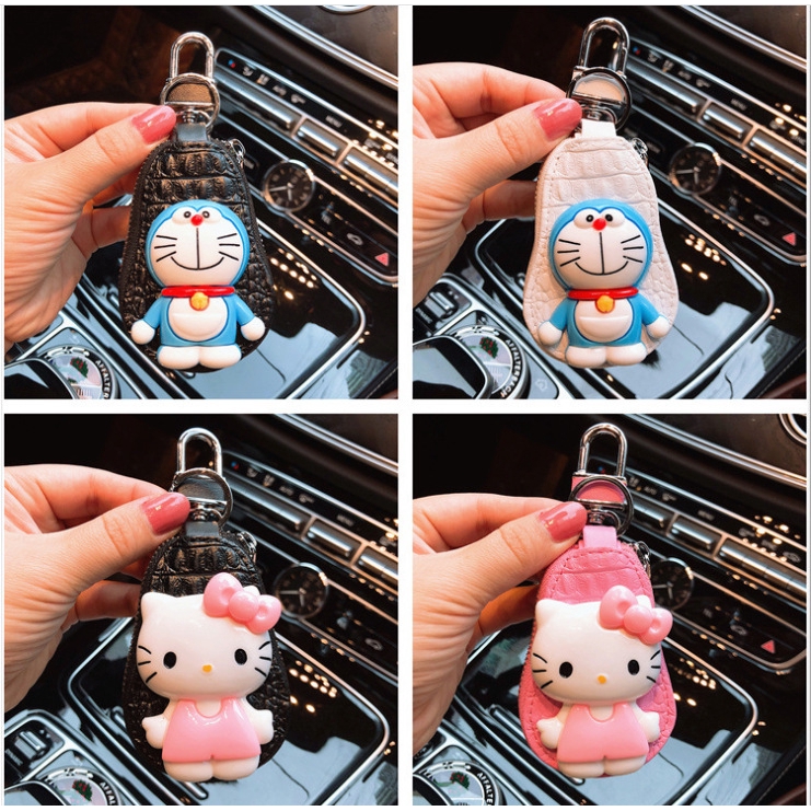 Vỏ bảo vệ chìa khoá xe hơi chất da kiểu balo in hình hoạt hình Hello Kitty dễ thương