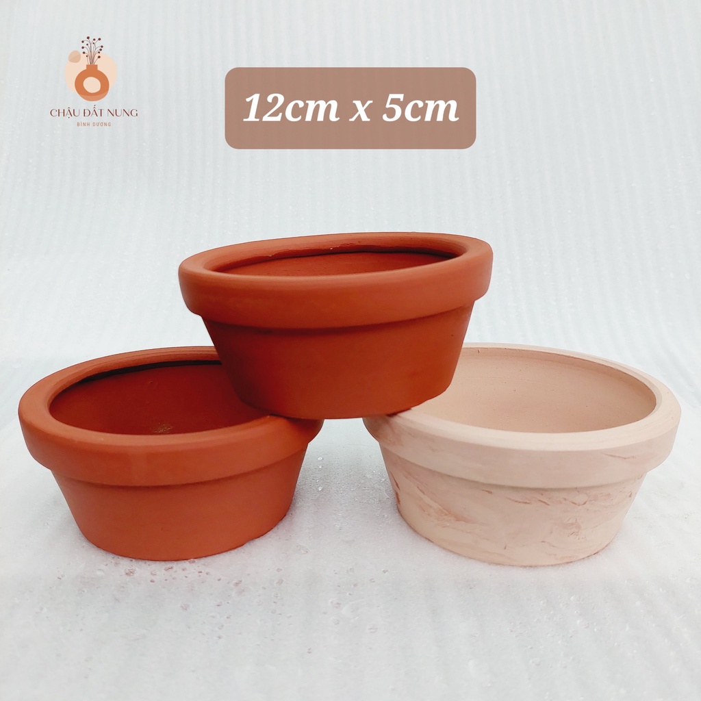 Chậu đất nung Bình Dương - Cái thau, đường kính miệng 12cm, chiều cao 5cm