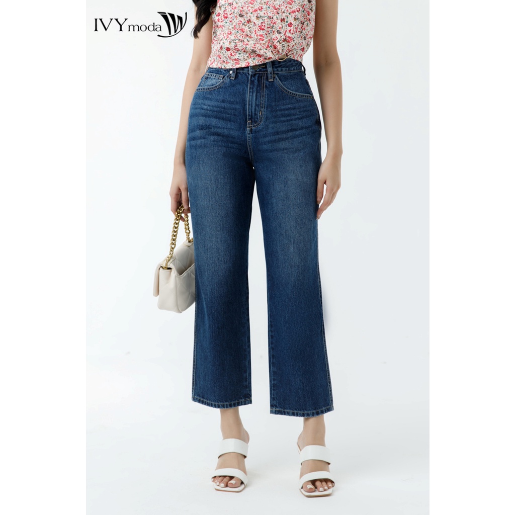 Quần jeans nữ lửng ống đứng IVY moda MS 25B8893