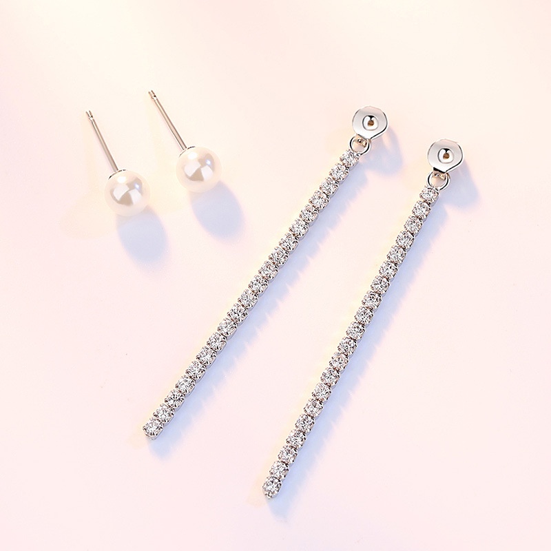 Khuyên Tai Bạc 925 Dáng Dài Đính Đá Zircon / Ngọc Trai Nhân Tạo Phối Tua Rua Phong Cách Hàn Quốc Thời Trang Cho Nữ-S1