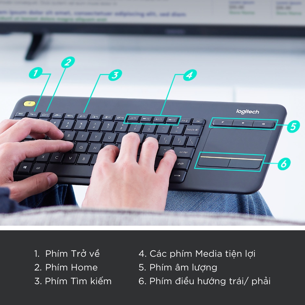 Bàn Phím Không Dây LOGITECH K400 Plus [Đen-Trắng]