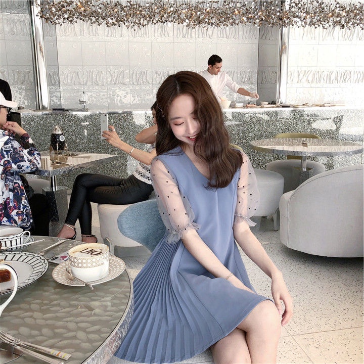 Đầm Cổ Chữ V Họa Tiết Chấm Bi Thời Trang Mùa Hè Quyến Rũ Cho Nữ