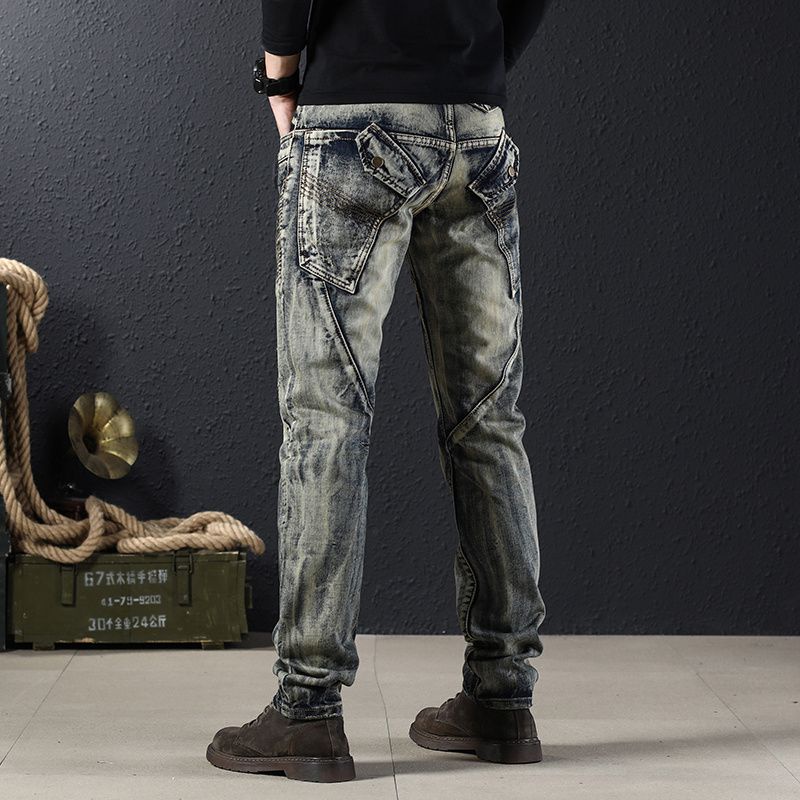 Quần Jeans Dài Lưng Vừa Phong Cách Đường Phố Nhật Bản Thời Trang Cho Nam