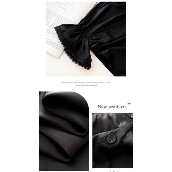 Bộ Đồ Ngủ Dài Tay Bằng Lụa Mỏng Phối Ren Mẫu Mới 2022