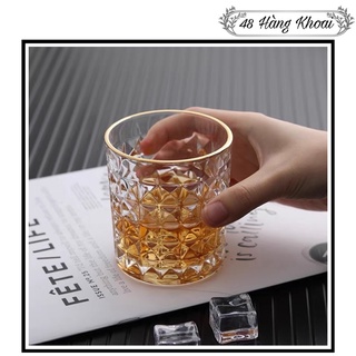 Cốc thuỷ tinh hoạ tiết ô vuông - Bộ 6 cốc uống rượu