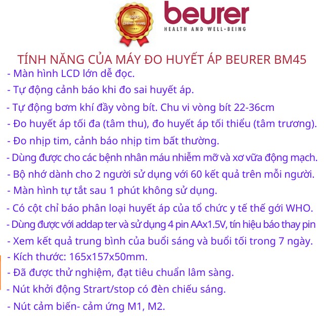 Máy đo huyết áp bắp tay tự động Beurer BM45, máy đo huyết áp đức, hẹn giờ đo máy đo huyết áp sạc pin,lưu kết quả 2 người