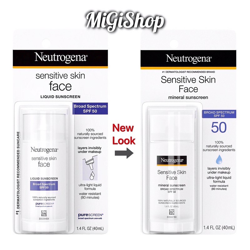 [Hàng Mỹ] Kem Chống Nắng Cho Da Mặt Nhạy Cảm Neutrogena Sensitive Skin Face Mineral Sunscreen SPF50 40ml