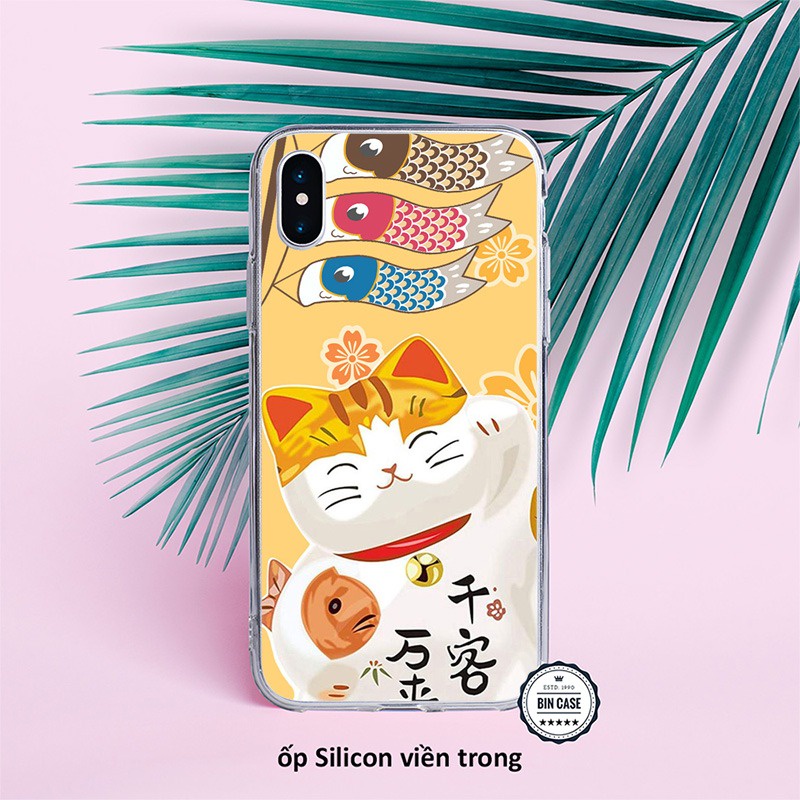 ❤Ốp Mèo Thần Tài màu vàng siêu đẹp ❤Ốp Kính thiết kế cực hot iphone 13 12 11 Pro Max 6s 6 7 8 Plus X Xr Xs Max MEO025