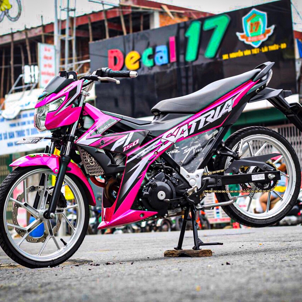Tem rời cao cấp Raider FI dán xe hồng, phối trắng đen. Decal in UV ép nhiệt kích thước chuẩn, không bay màu