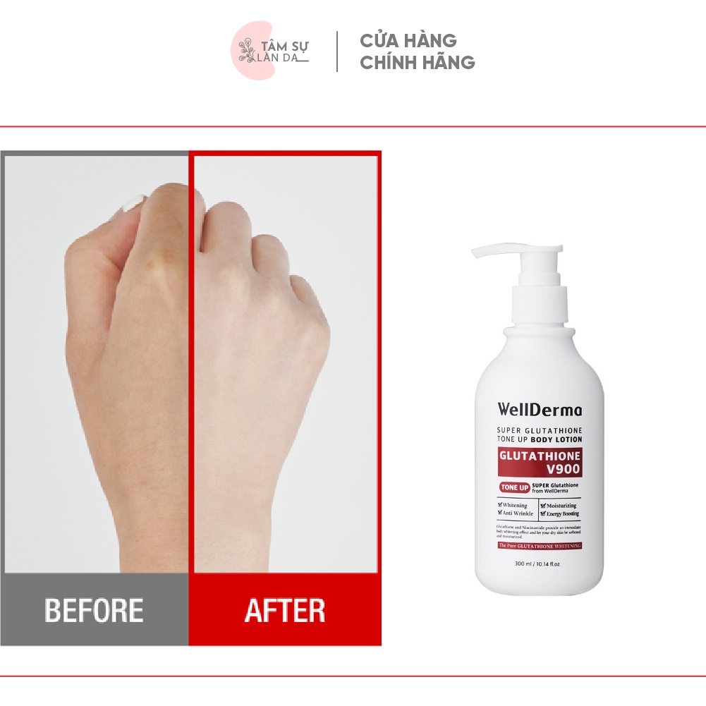 Kem Dưỡng Thể Nâng Tone V900 Cấp Ẩm Cho Da Body Wellderma Super Glutathione Tone Up Body Lotion 300ml