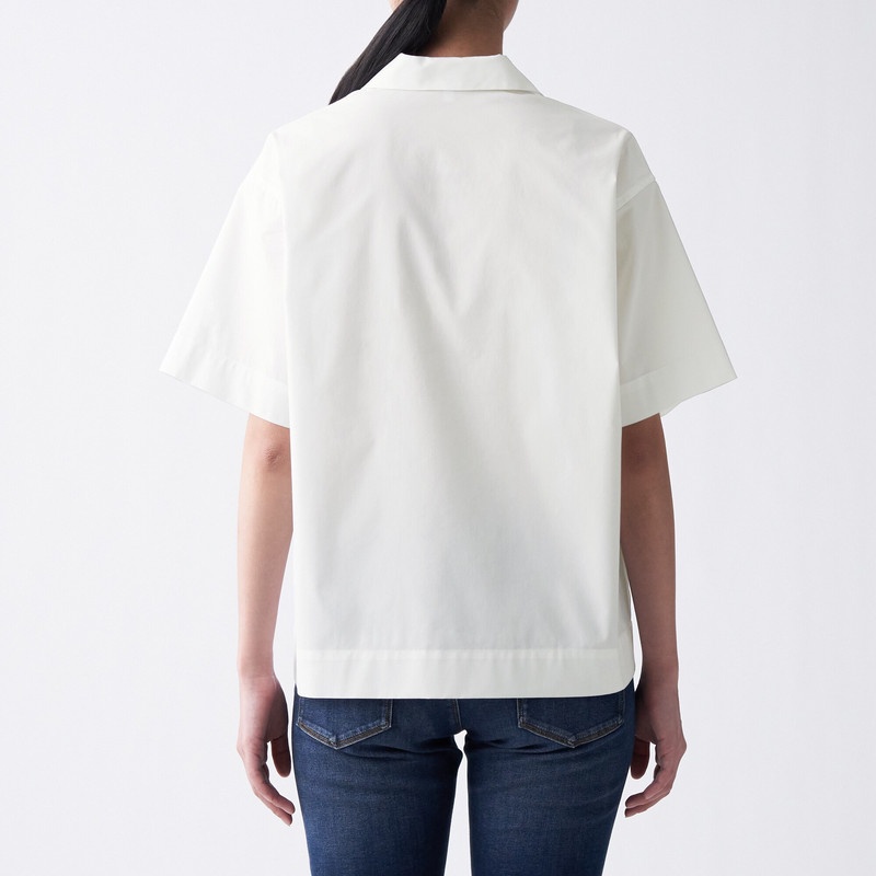 Muji Áo Sơ Mi Vải Co Giãn Cổ Mở Ngắn Tay