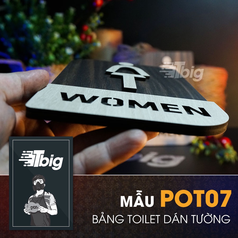 Bảng gỗ nhà vệ sinh sét 4 mẫu toilet - restroom - women men - nam nữ loại dán tường bằng keo 2 mặt