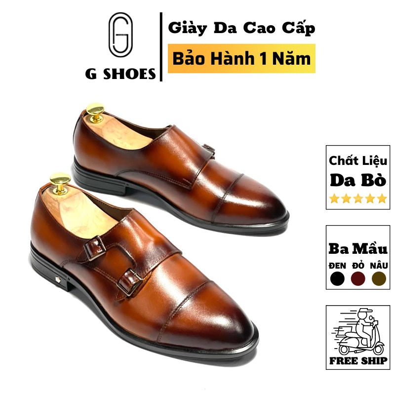 Giày lười tây nam da bò thật bảo hành 1 năm kiểu dáng Double Monkstrap - Mã T163