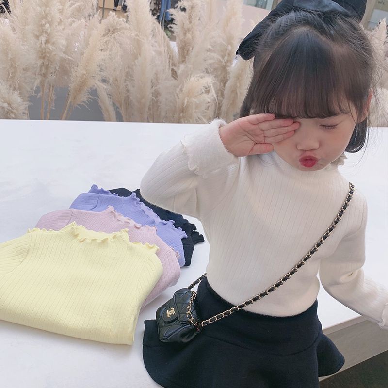 Áo Thun Lót Lông Cừu Dày Dặn Màu Trơn Thời Trang Thu Đông Mới 2020 Dành Cho Bé Gái