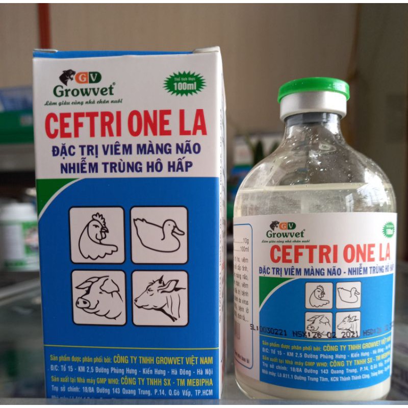 100ml Ceftri one LA: viêm màng não,nhiễm trùng hô hấp,sưng phù đầu,viêm khớp trên lợn,trâu,bò,bê