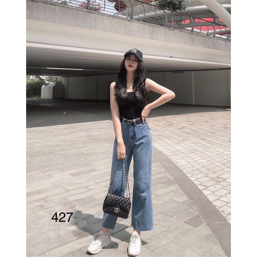 Quần jeans dài nữ ống suông đứng lưng cao 65, basic trơn đơn giản nhưng chất, quần bò rin culottes rách nhẹ chuẩn form