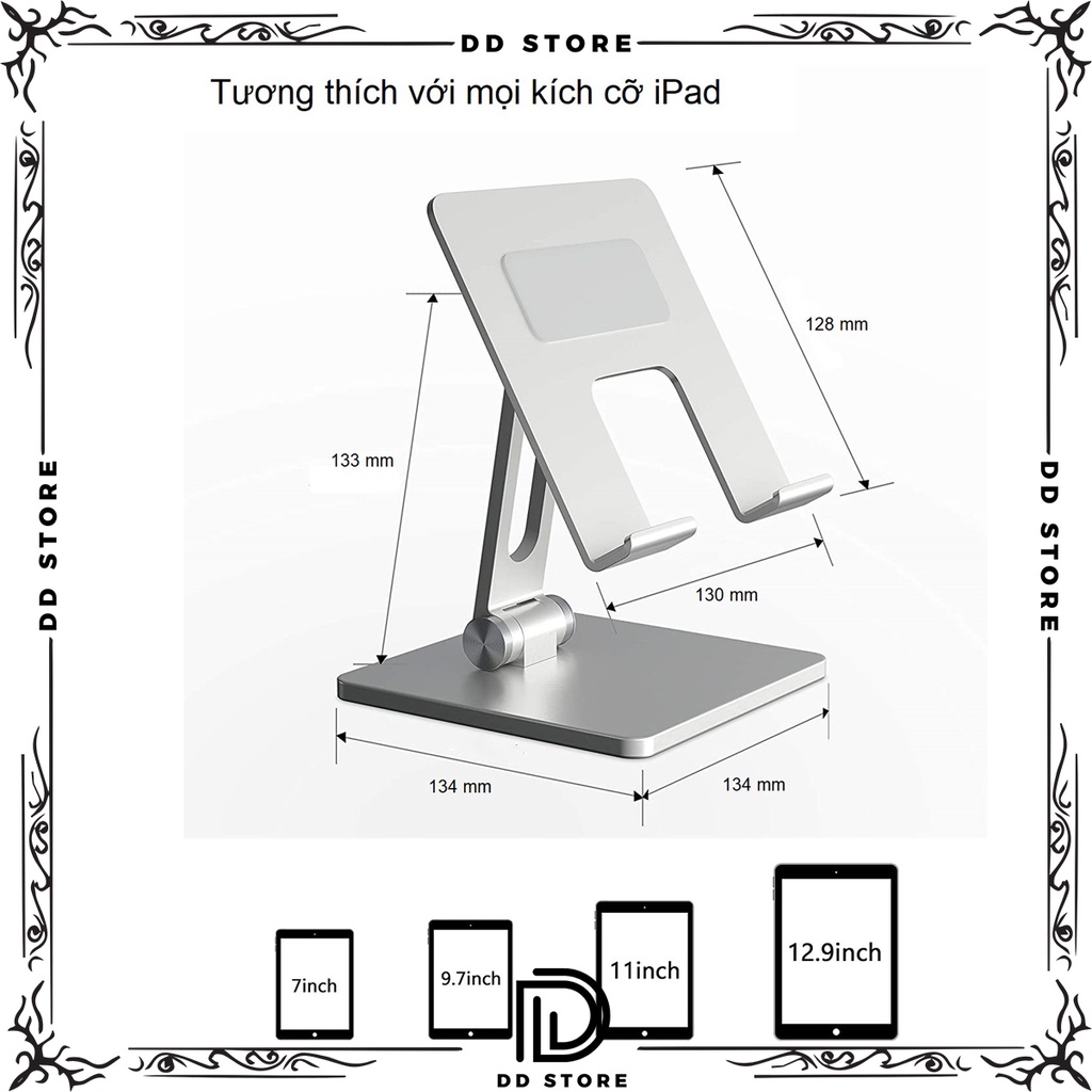 Giá Đỡ Để Bàn Điện Thoại Di Động, Máy Tính Bảng, Ipad Hợp Kim Nhôm Cao Cấp Hai Trục Xoay 180 Độ Chống Đổ STA 104