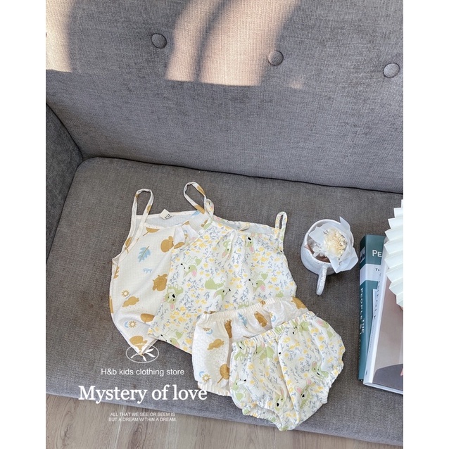 Set Áo 2 Dây Kèm Quần Chip In Hình Chất Đũi Xốp Thấm Hút Mồ Hôi Cho Bé Trai Bé Gái