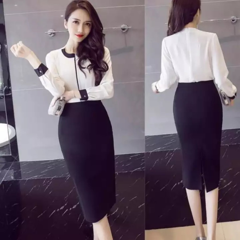 Chân váy bút chì xẻ tà sau ôm body hàng thiết kế shop CAO HÀ may kỹ phom đẹp kết hợp với áo sơ mi áo thun chất co giãn