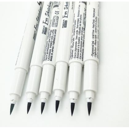 Bộ Bút Marvy 4600 Ngòi Brush Drawing Pen Tone Xám/Tone Nâu (Bộ 6 cây)