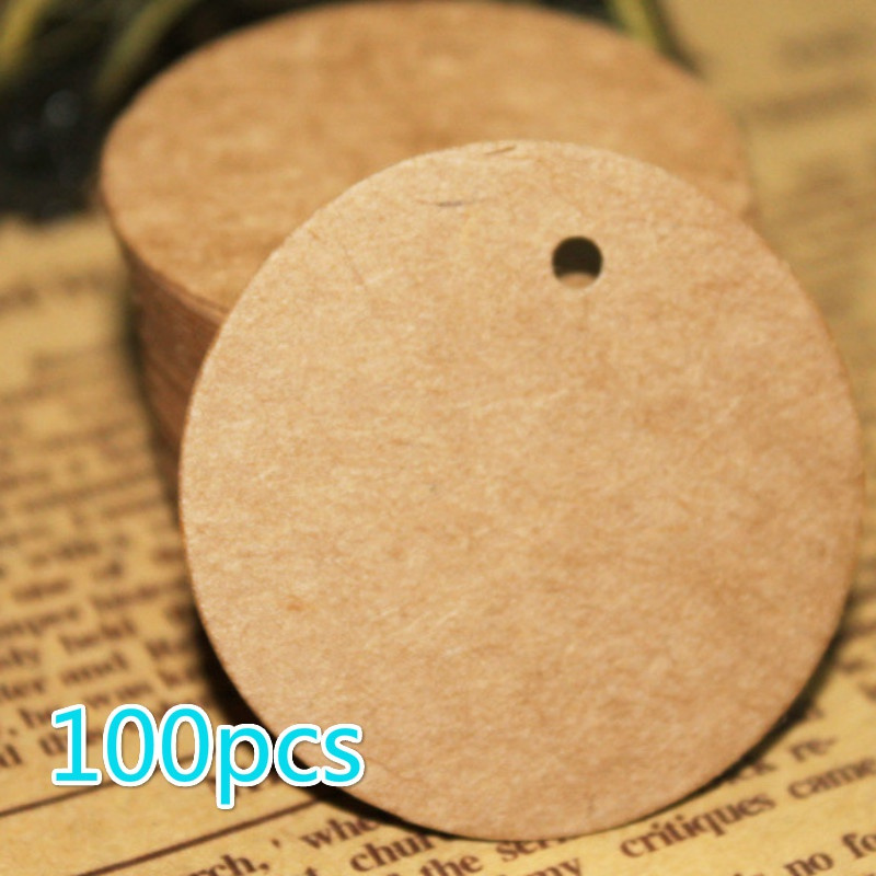 100pcs/lot Blank Kraft Paper Round Hanging Tag DIY Word Message Card Name Note Label