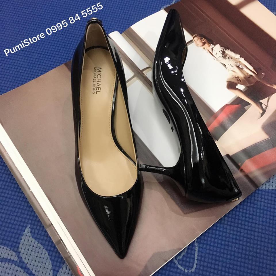 Giày Michael Kors Flex Kitten Pump Black Da Bóng