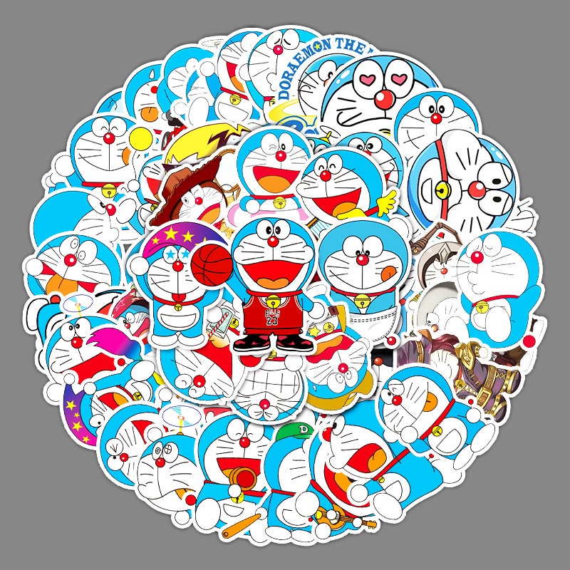 Combo 30 Sticker Chống Nước Decal Dán Điện Thoại Laptop Mũ Bảo Hiểm Vali Guitar Bình Nước Sổ Tay [Mèo Doreamon Doremon]