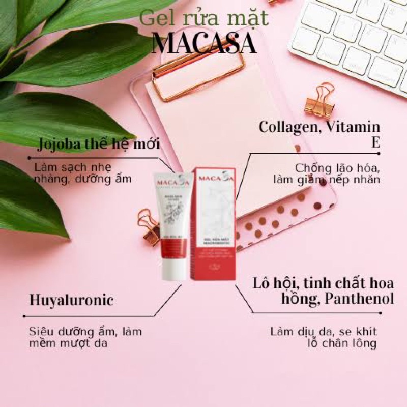 Gel Rửa Mặt MACASA với tinh chất Jojoba, Collagen, Lô hội... vừa dùng rửa mặt vừa có thể dùng thay mặt nạ dưỡng da
