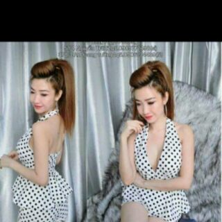 sét áo cổ yếm chấm bi quần short