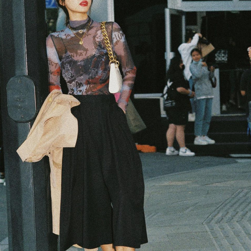 DUNEA Bodysuit Dài Tay Xuyên Thấu In Chữ Gợi Cảm Cho Phái Nữ