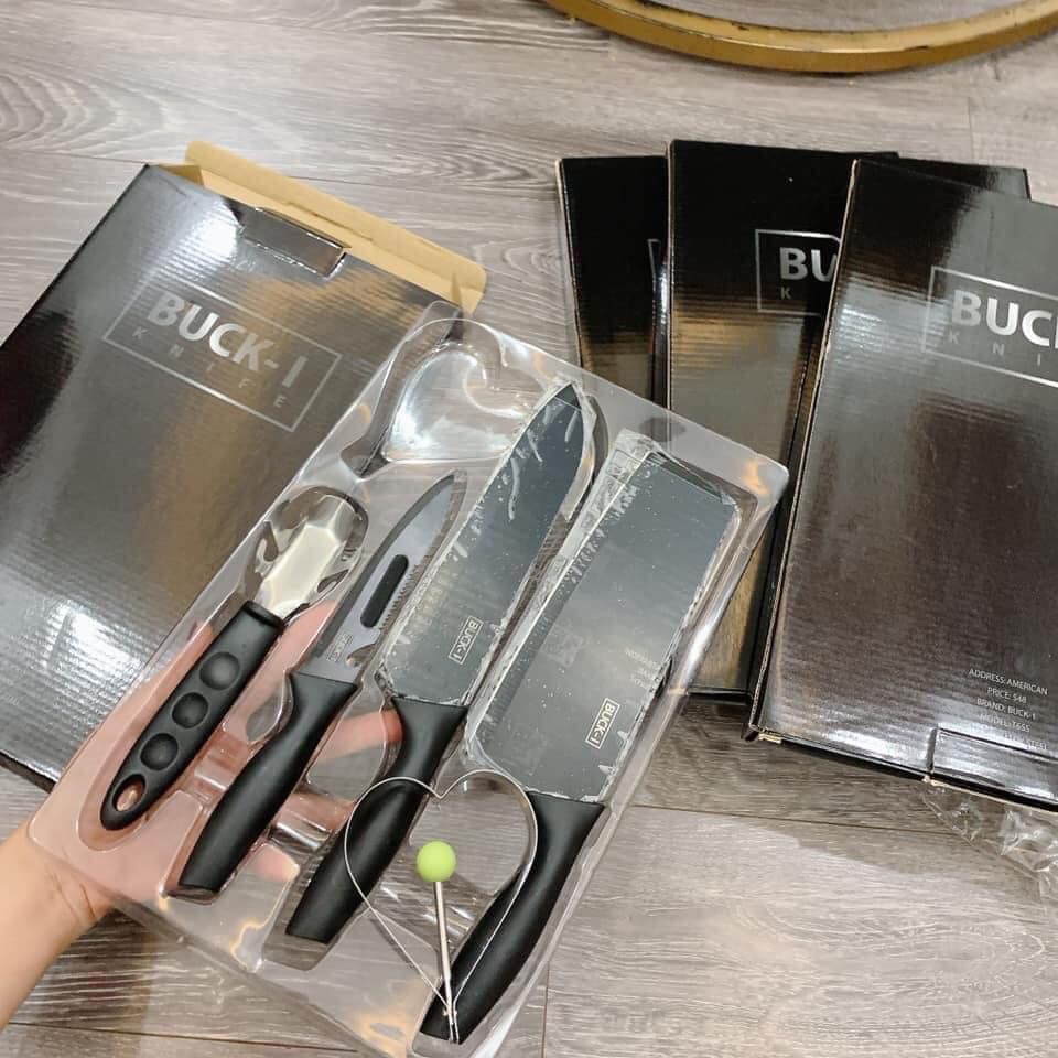 Bộ dao Buck-I đen 5 chi tiết, bộ dao 5 chi tiết làm bếp , quà tặng