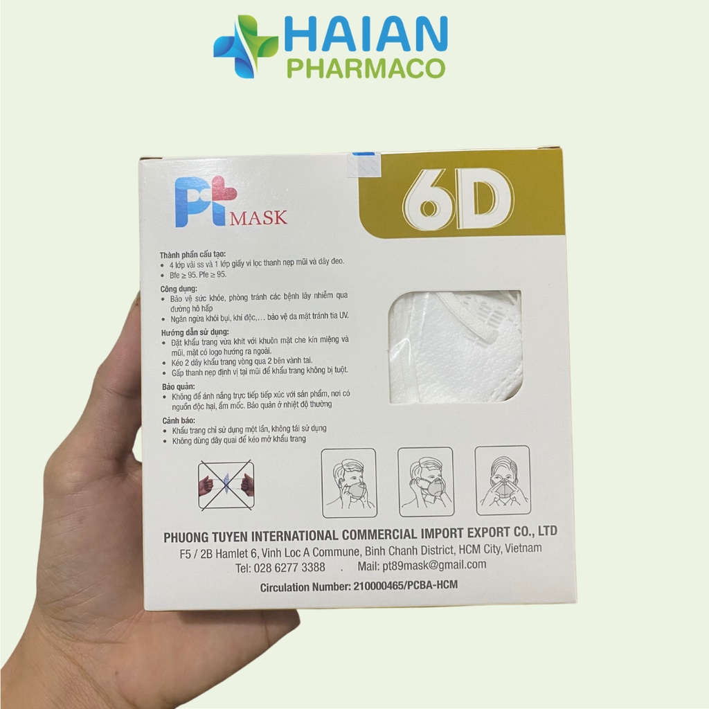 Khẩu trang 6D PT Mask 4 lớp kháng bụi mịn PM2.5 hộp 10 cái