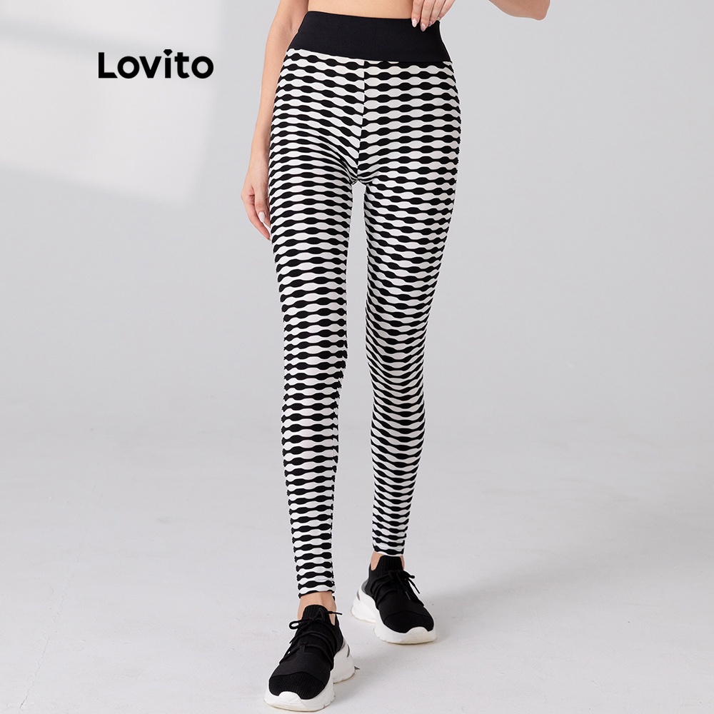 Quần Legging Lovito Kẻ Sọc Độ Co Giãn Cao Phong Cách Thể Thao L05213 (Màu Trắng) | BigBuy360 - bigbuy360.vn