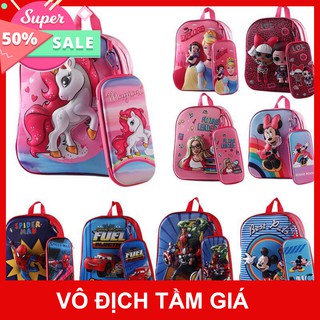Balo học sinh ,Balo 3d kèm hộp bút cho bé hình các nhân vật hoạt hình