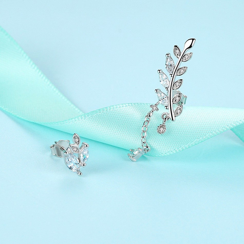 Bông tai dáng dài đính đá xinh xắn thanh tao hình giọt sương rơi nhánh lá ANTA Jewelry - ATJ7001