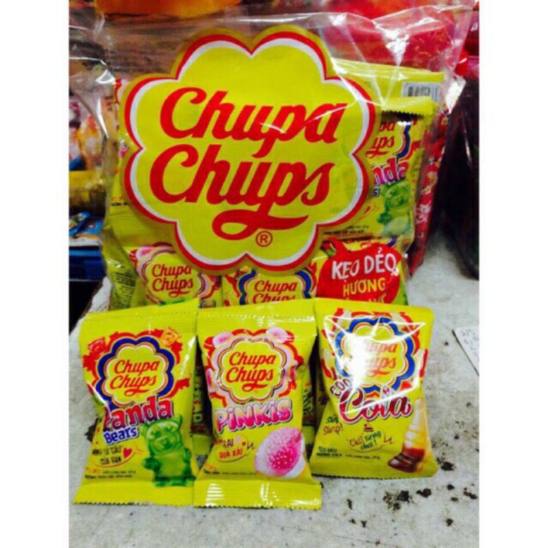 Bịch 32 gói kẹo dẻo chupa chups hình gấu kèm dây treo
