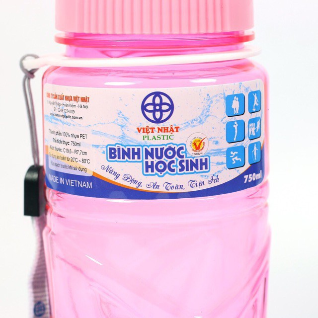 Bình đựng nước cho bé, học sinh, thể thao nhựa Việt Nhật 550ml / 750ml / 900ml