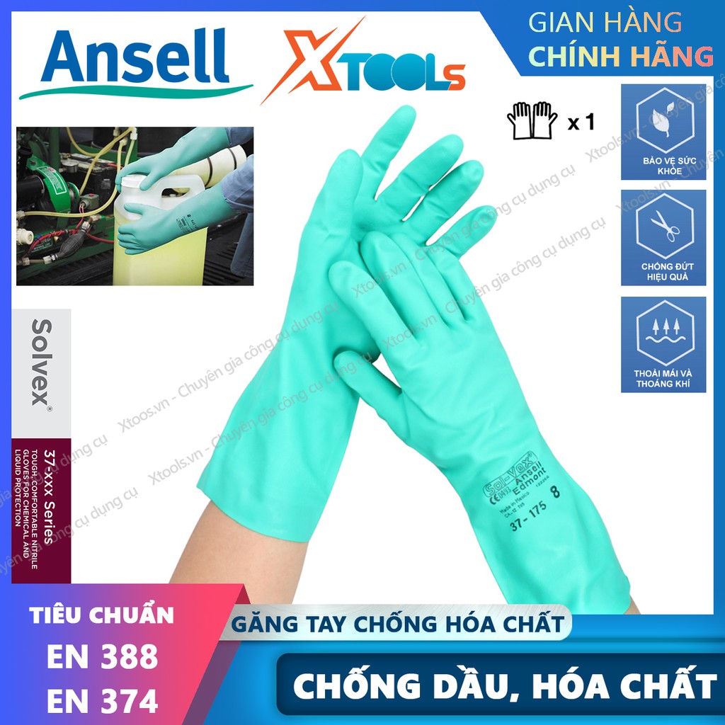 Găng tay chống hóa chất Ansell 37-175 chống hóa chất - dầu nhớt - Axit / cotton thấm hút mồ hôi - tái sử dụng nhiều lần