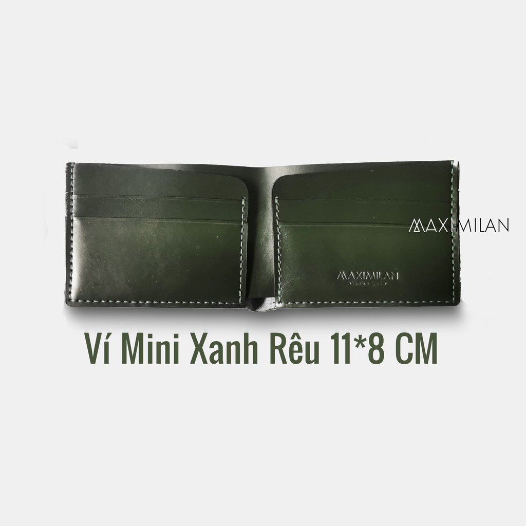 VÍ MINI NHỎ GỌN MỎNG XANH RÊU - DA BÒ THẬT 100%