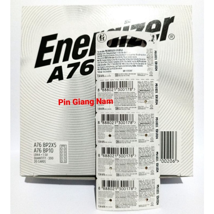 Pin LR44 Energizer  Hàng Chính Hãng Vỉ 10 Viên