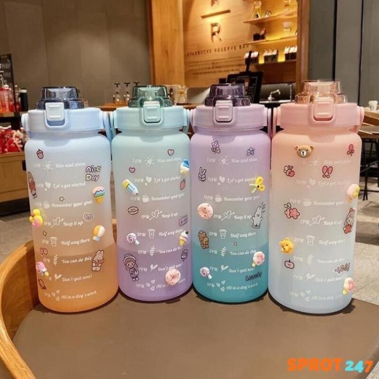 Bình nước 2 lít giữ nhiệt cute bình đựng nước 1 lít có vòi tập thể thao 1000ml chia vạch mini 1500ml